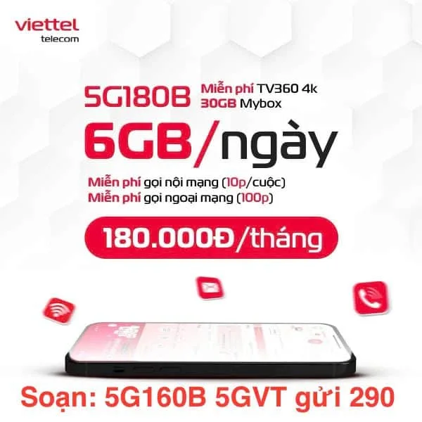 Đăng ký gói 5G180B Viettel